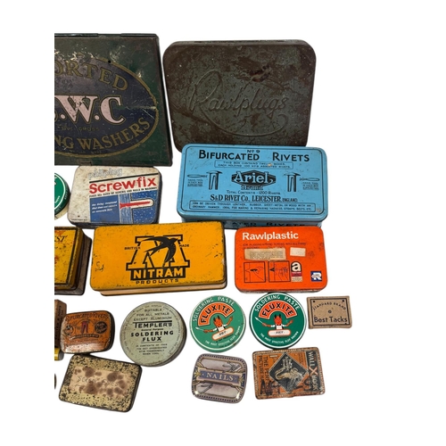 28 - A group of vintage advertising tins, mainly engineering related.