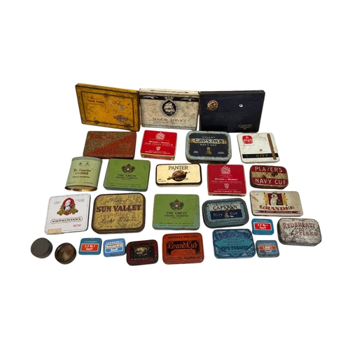 35 - A quantity of vintage advertising tins, mainly tobacco related.