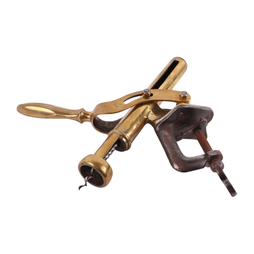 455 - A large brass bar-top corkscrew.