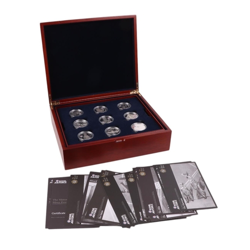 465 - Royal Mint History of RAF silver crowns, seventeen sterling silver proof coins, each with certificat... 