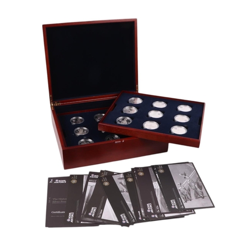 465 - Royal Mint History of RAF silver crowns, seventeen sterling silver proof coins, each with certificat... 