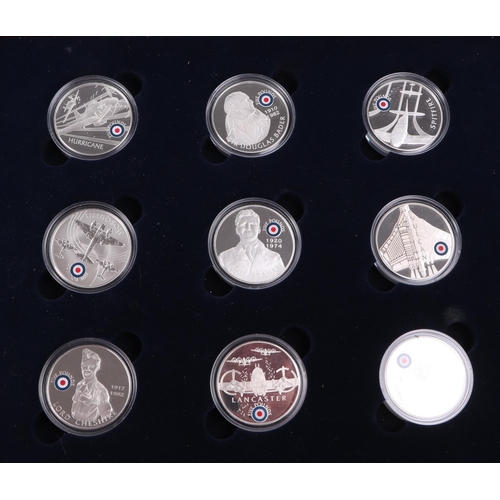 465 - Royal Mint History of RAF silver crowns, seventeen sterling silver proof coins, each with certificat... 