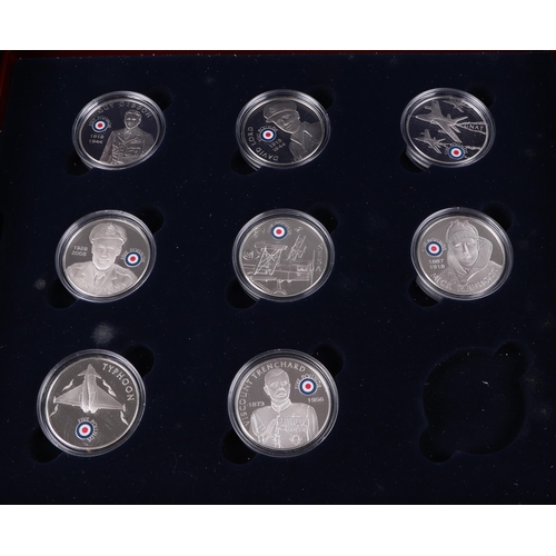 465 - Royal Mint History of RAF silver crowns, seventeen sterling silver proof coins, each with certificat... 