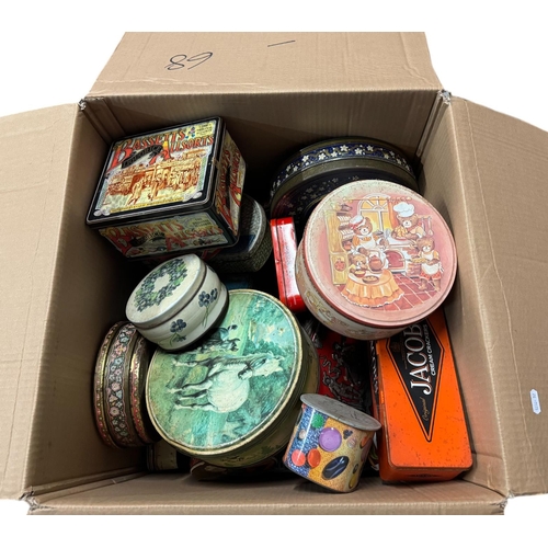 57 - A large quantity vintage and modern advertising tins (three boxes).