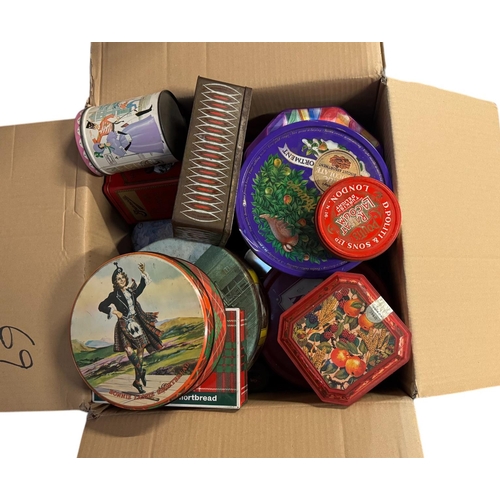 57 - A large quantity vintage and modern advertising tins (three boxes).