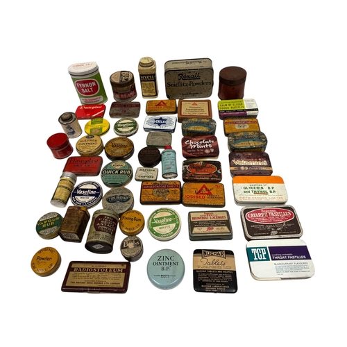 6 - A quantity of vintage advertising tins, mainly medical related.