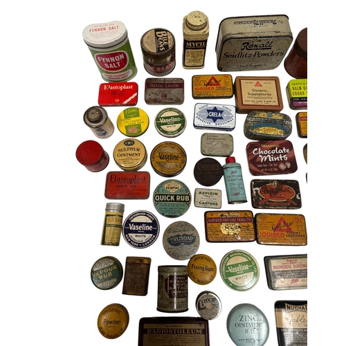 6 - A quantity of vintage advertising tins, mainly medical related.