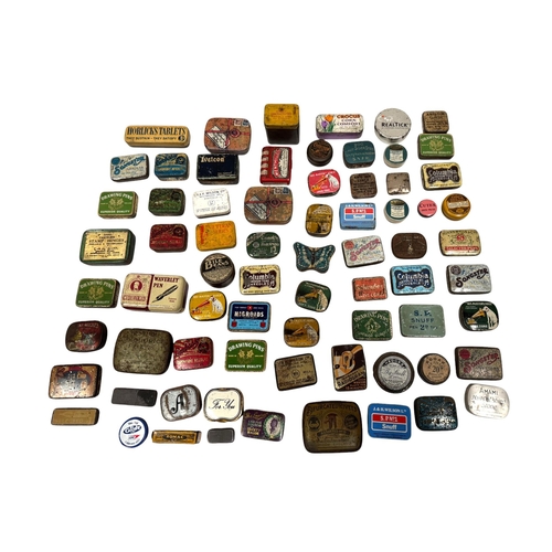 65 - A large quantity of small vintage advertising tins, mostly gramophone needles and snuff tins.