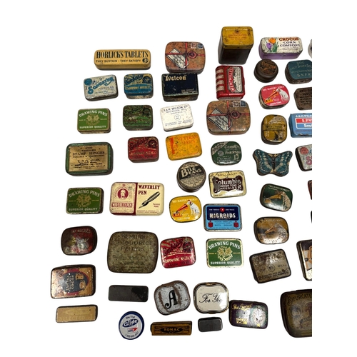 65 - A large quantity of small vintage advertising tins, mostly gramophone needles and snuff tins.