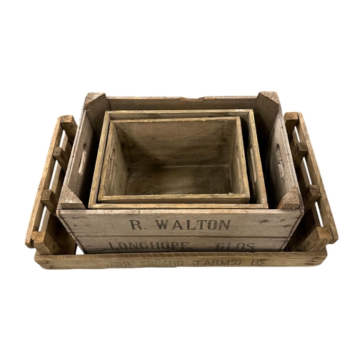 89 - A quantity of wooden apple crates, some bearing stencilled advertising 'R. Walton Longhope, Glos', t... 