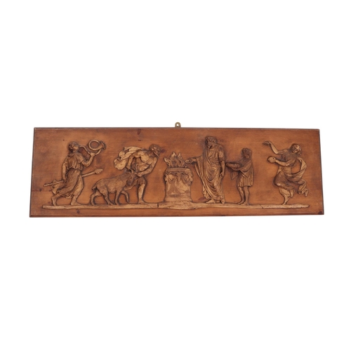 912 - A neoclassical style wall plaque depicting a Bacchanalian sacrifice of a goat scene, 92cms wide.