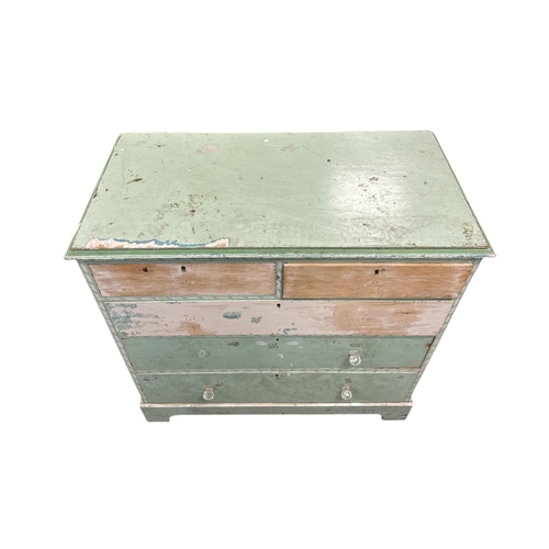 1017 - A Victorian painted pine chest of two short and three graduated long drawers, on a plinth base, 100c... 