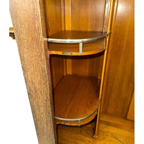 1020 - An Art Deco limed oak gentleman's single wardrobe in the manner of Heals, with fitted interior, 86cm... 