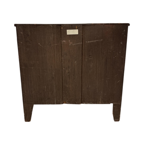 1114 - An early 19th century mahogany chest of three graduated long drawers, on splayed bracket feet, 91cms... 