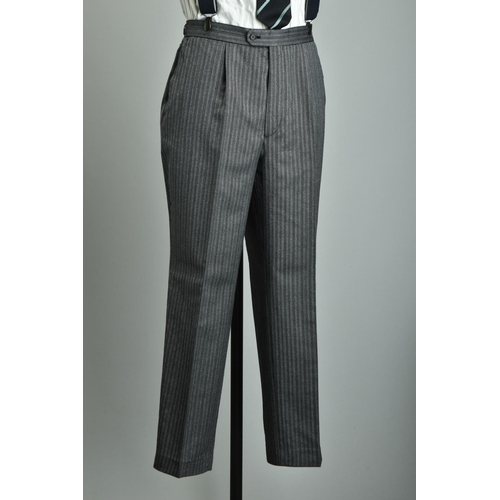 216 - Morning Dress.  A large gentleman's tailcoat waistcoat & striped trousers (ref: XFP).