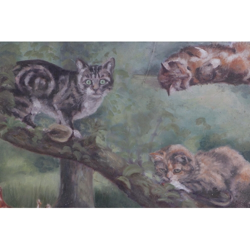 295 - Elizabeth Srivenger (modern British) - Study of Cats in a Tree - signed & dated '86 lower right, oil... 