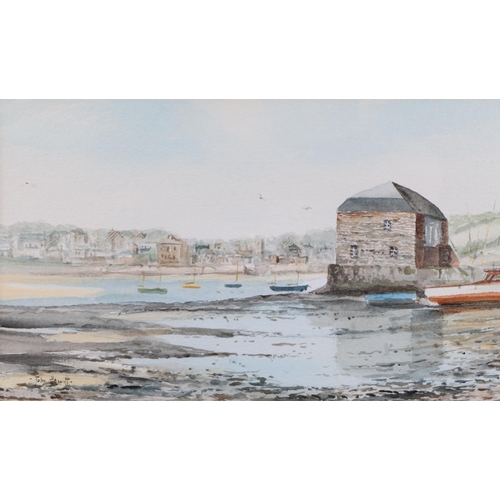 303 - John Hewitt (modern British) - Harbour At Low Tide - signed lower left, watercolour, framed & glazed... 