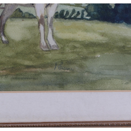 304 - Early 20th century school - Lady Seated in a Pony & Trap - watercolour, framed & glazed, 32 by 2cms.