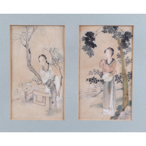 305 - Chinese school - Study of a Young Lady in a Garden - together with another similar, framed & glazed ... 