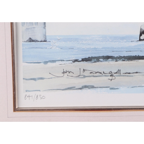 307 - After John Marshall - Harbour at Low Tide - limited edition coloured print 841/850, framed & glazed,... 