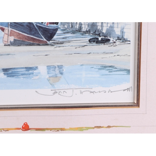 307 - After John Marshall - Harbour at Low Tide - limited edition coloured print 841/850, framed & glazed,... 