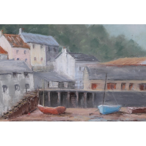 310 - 20th century British - Harbour at Low Tide - pastel, framed & glazed, 35 by 24cms.