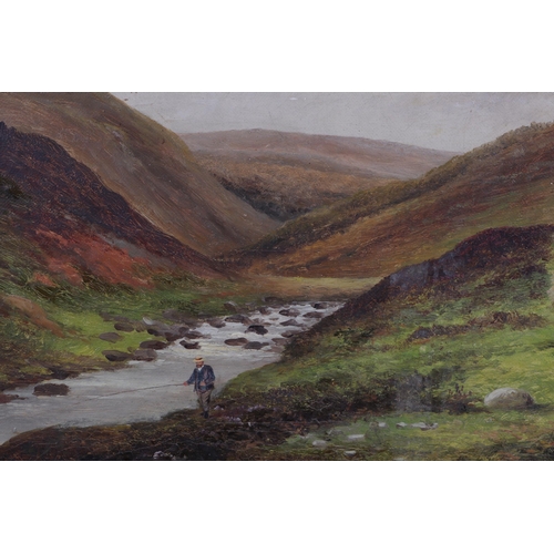 311 - H Bond (early 20th century school) - Figure Fly Fishing on a Scottish Stream - signed lower left, oi... 