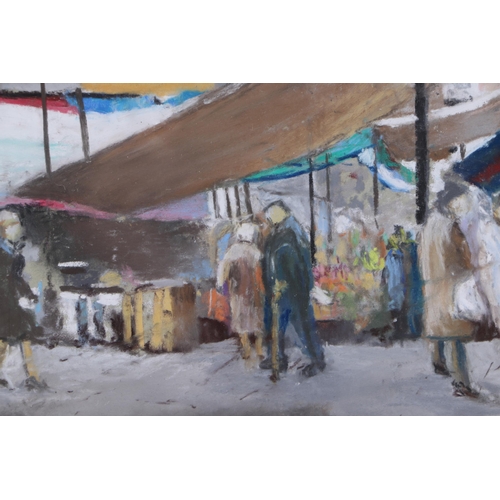 317 - G Bossy (20th century school) - Market Scene - signed lower right, gouache, 20 by 28cms.