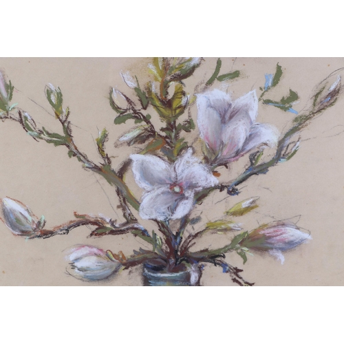 323 - F Welchman (20th century British) - Still Life of Magnolias in a Vase - signed lower right, pastel, ... 