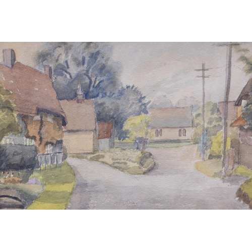 330 - Eric Grant - Village Street Scene with Thatched Cottage - watercolour, signed & dated 1966 lower rig... 