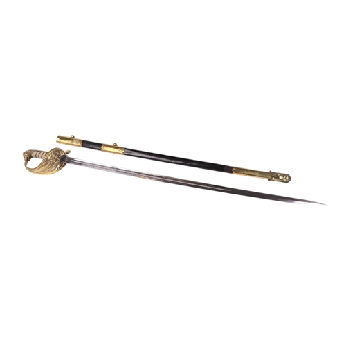 34 - A Royal Marine naval dress sword with shagreen brass hilt and lion head terminal, 95cms long.