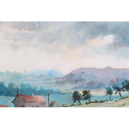 340 - Jenna ? (modern British) - Landscape Scene with Farm Buildings in the Foreground and Storm Approachi... 