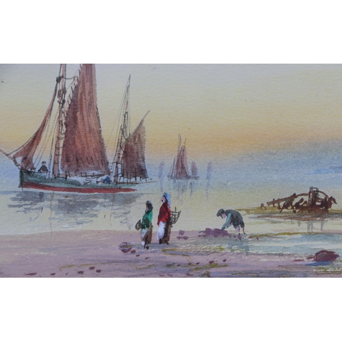 341 - A Betts (Victorian school) - Harbour Scene with Fisherfolk on the Foreshore - watercolour heightened... 