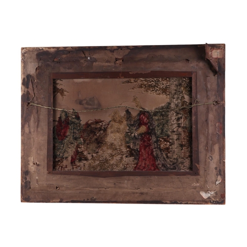 343 - A Victorian silk needlepoint panel depicting a classical scene, 60 by 42cms, framed & glazed.