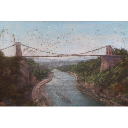 348 - Local interest:  English school - Clifton Suspension Bridge with the Gorge Below - pastel, 54 by 37c... 