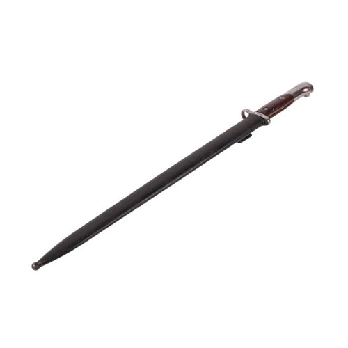 35 - A WWI bayonet in Japanned steel scabbard, overall 54cms long.