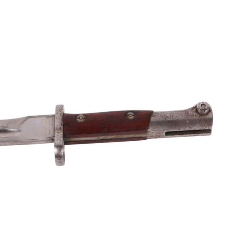 35 - A WWI bayonet in Japanned steel scabbard, overall 54cms long.