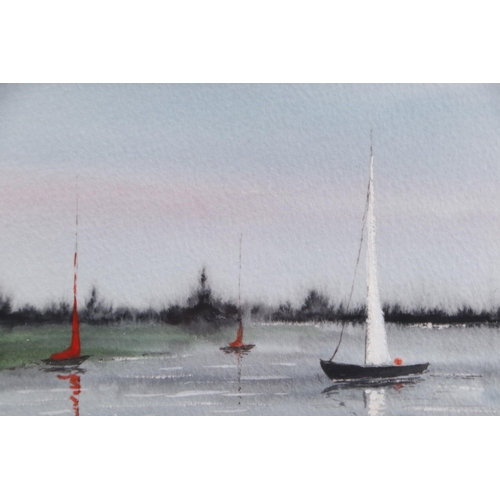 363 - P Richards (modern British) - Boats in an Estuary - signed lower right, watercolour, framed & glazed... 