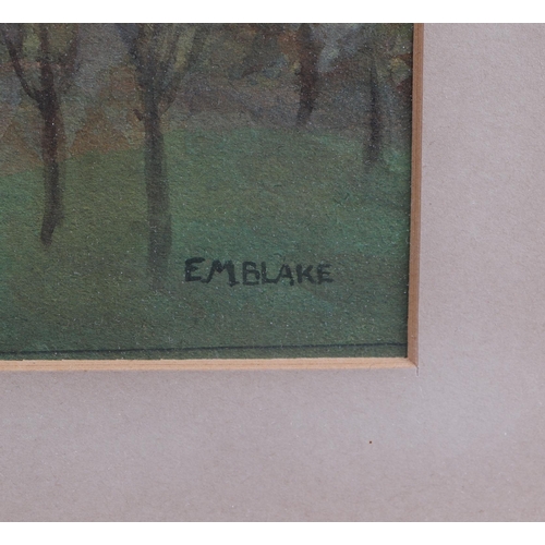 367 - Eileen M Blake ARBSA - Autumn in Hops Gardens - signed lower right, watercolour, exhibitor's label t... 