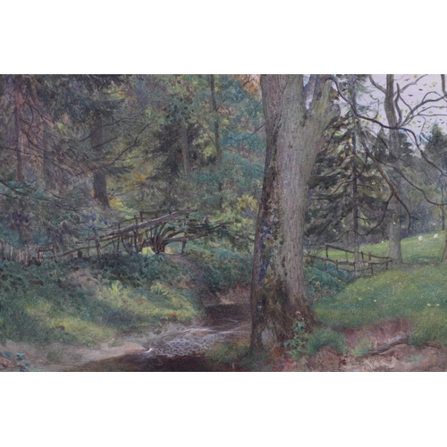 376 - Walter Friar Stocks (exhibited 1862-1893) - Woodland Stream - signed & dated 1885 lower right, water... 