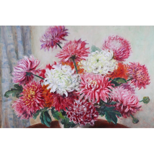 379 - Alix Jennings (modern British) - Still Life of Chrysanthemums in a Vase - signed lower right, oil on... 