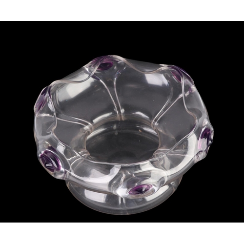 383 - An Art Nouveau glass bowl with amethyst coloured roundels, Probably Stuart of Stourbridge, 22cms dia... 