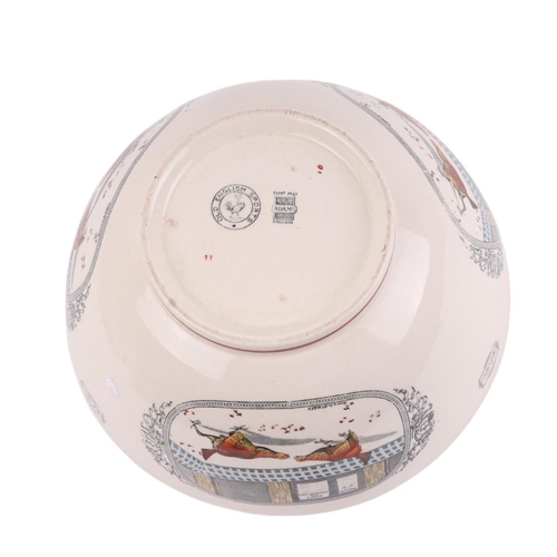 396 - An Adams Old English Sport pattern bowl depicting cockfighting scenes, 25cms diameter.