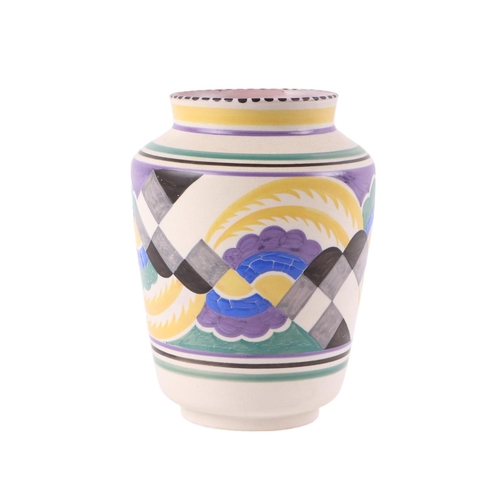 398 - A Carter, Stabler & Adams Poole Pottery Art Deco vase decorated UF Geometric pattern, 25cms high.