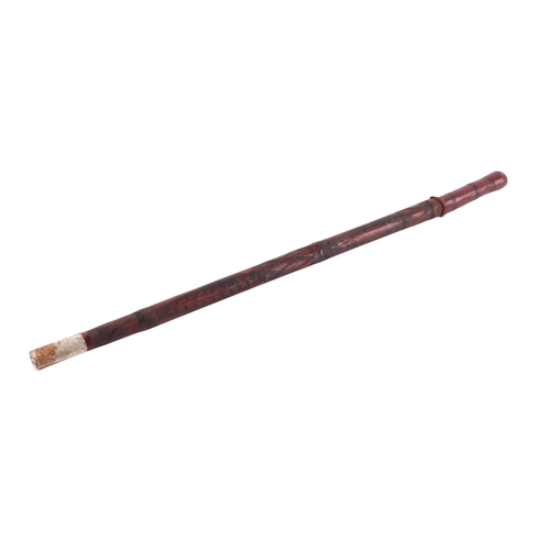 40 - A Middle Eastern leather covered swagger sword stick, overall 61cms long, the blade length 39cms.