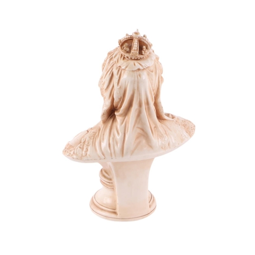 404 - A Victorian glazed pottery bust depicting Queen Victoria with date lozenge to the underside, 23cms h... 