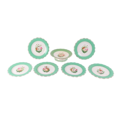 451 - A Victorian part dessert service decorated with flowers; together with a pair of continental vases; ... 