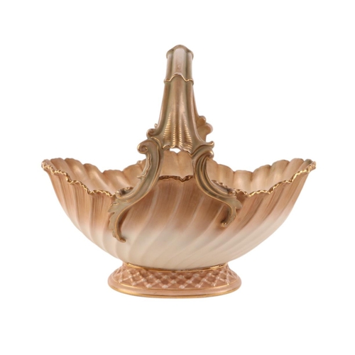 453 - A Royal Worcester Blush Ivory handled basket, shape no. 1483, 23cms high.