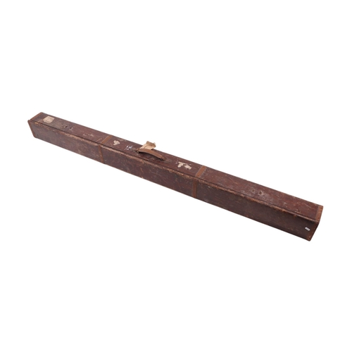 455 - Fishing interest.  A 19th century stained pine fishing rod case containing an assortment of split ca... 