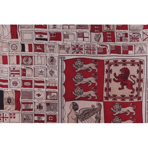 53 - Naval interest:  A printed cloth panel depicting Naval flags of the World, circa 1837, incorporating... 